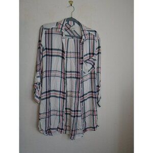 Sneakpeek Longline Flannel Button Up Shirt Full Button Front Sz S